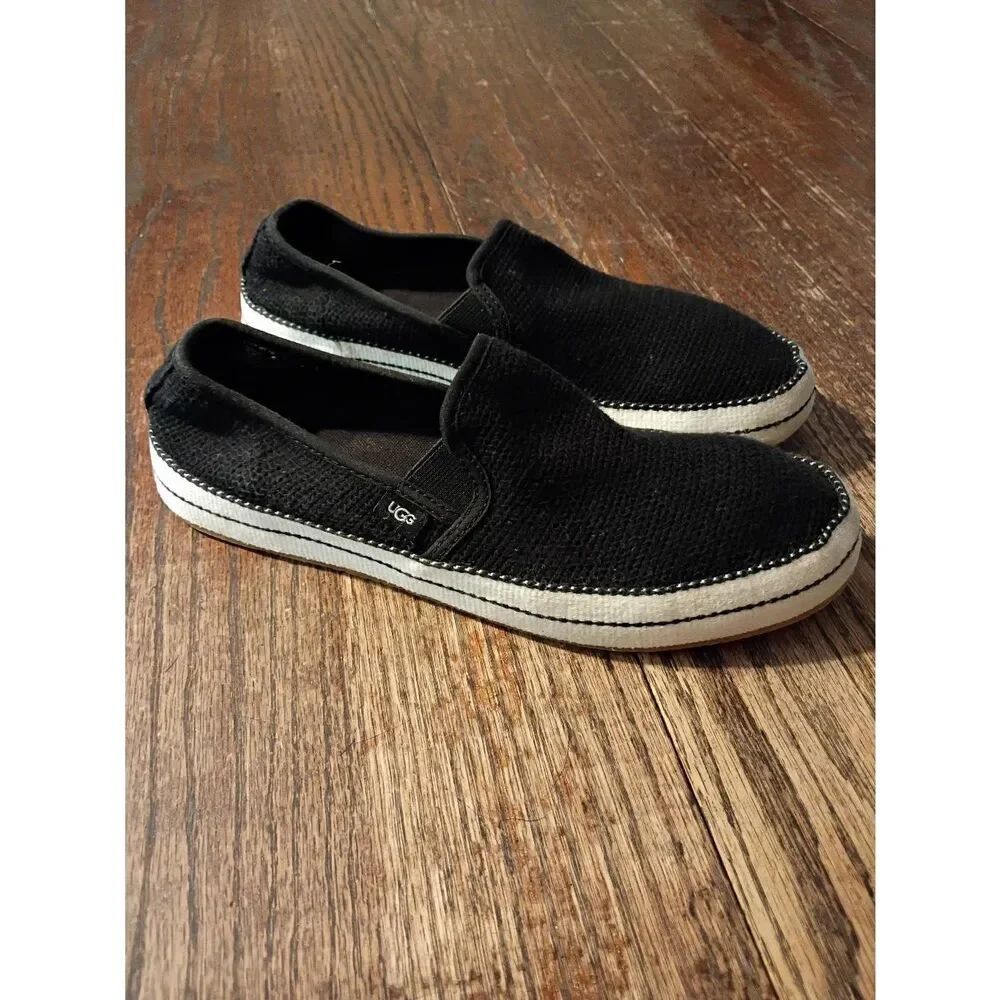 Size 8 UGG Bren Black White Breathable Lightweight Slip On Casual Shoes Sneakers